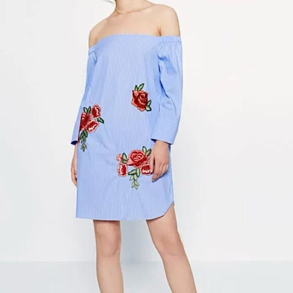 ZARA Dress Embroidered Off Shoulder Poplin Mini Dress • BLOGGER FAVORITE • - Picture 3 of 12